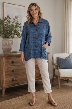 Mill Valley Clothing Co Linen Cotton Tunic Shirt L Artsy Diagonal Pocket Top
